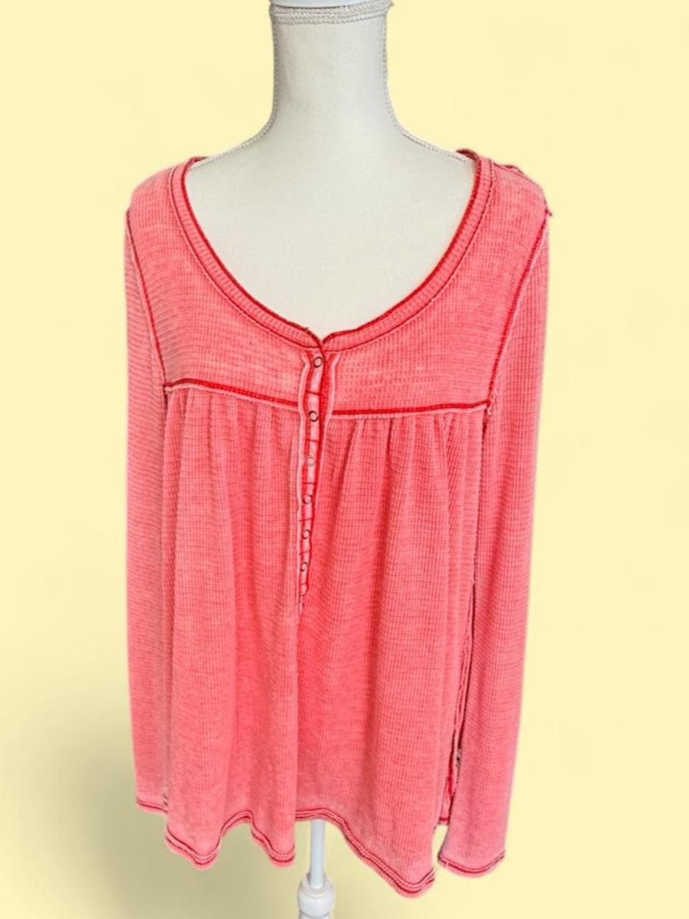 We The Free Coral Pink Long-Sleeve Henley Top